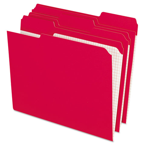 Pendaflex PFXR15213RED Color File Folders with Interior Grid, Letter Size, Red, 1/3 Cut, 100/BX (R152 1/3 RED)