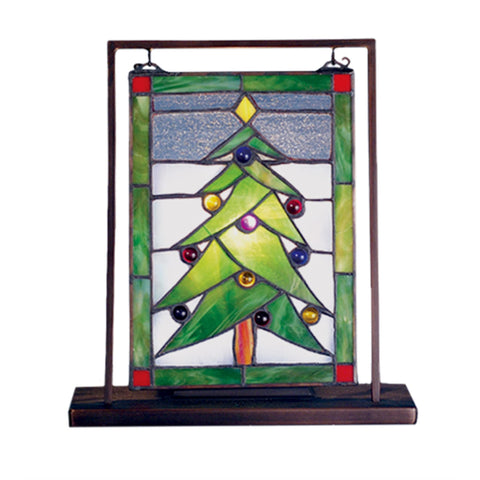 Meyda Tiffany 69658 Tiffany/Mica Mini Tabletop Window from Christmas Tree Collection in Multi Finish, 5.00 inches, Antique,Craftsman Brown