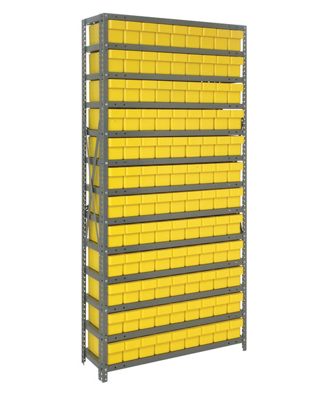 Quantum Storage Systems 1875-604YL Solid Heavy Duty 13 Shelves 108 Super Tuff Euro Yellow Bins 75" H x 36" W x 18" D