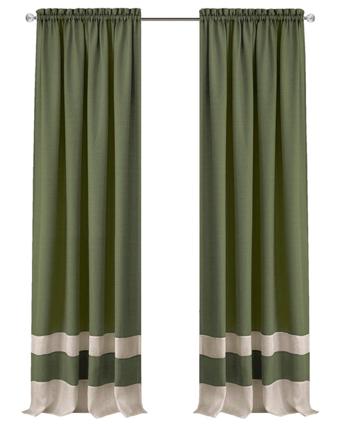 ACHIM Light Filtering Curtain Panel for Windows - 52 x 63 - Lightweight Rod Pocket Drapes for Bedroom, Living Room - Polyester, Machine Washable - Green/Camel