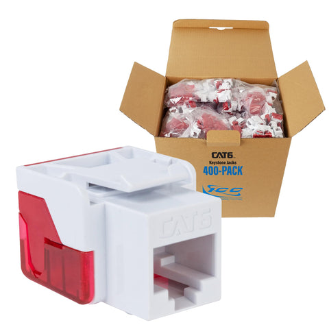 ICC CAT6 Keystone Jack with Inline IDC No Pair Split Wiring (Easier Termination) UL Listed PoE++ TAA Compliant for Wall Plate or Patch Panel, Works with JackEasy Termination Tool, White, 400 Pack