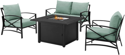 Kaplan 4Pc Outdoor Loveseat Set W/ Fire Table Mist/Oil Rubbed Bronze - Loveseat, Dante Fire Table, & 2 Arm Chairs