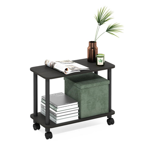 Furinno Turn-N-Tube Side Table, 2-Tier Rectangle Sofa End Table with Wheels, Round Corner Night Stand, Bedside Table with Open Shelf, Toolless Assembly, for Living Room, Bedroom, Espresso