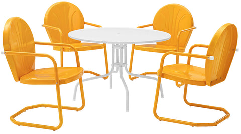 Griffith 5Pc Round Retro Outdoor Dining Set Tangerine Gloss/White Satin - Table & 4 Chairs