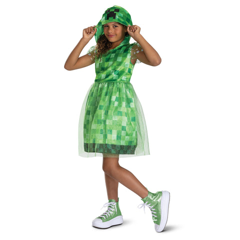 Disguise Minecraft Creeper Dress Costume for Kids, Official Minecraft Costume Outfit with Hood, Child Size (10-12)