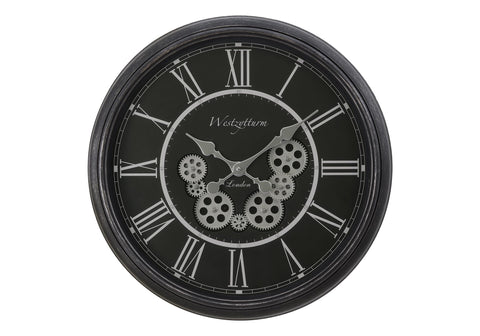 Monarch Specialties I 9072 Clocks, 23" Round, Gear Mechanism, Wall Clock, Black, Transitional