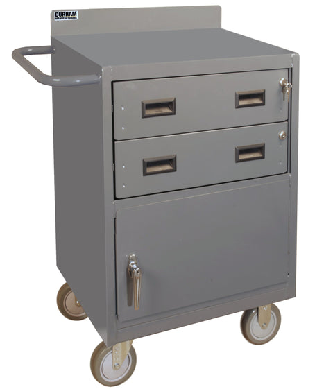 Mobile Bench Cabinet 2 Drawers Storage Compartment With Locking Handle 5 Inch X 1-1/4 Inch Polyurethane Casters (2) Rigid And (2) Swivel With Tubular Push Handle Gray