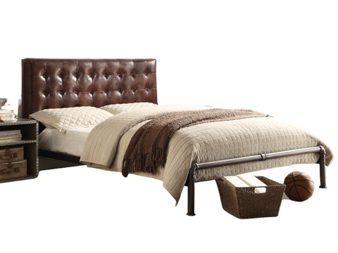 Acme Brancaster Tufted Leather Queen Bed in Vintage Brown