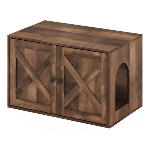Furinno Peli Farmhouse Cat Litter Box Enclosure Rustic Brown