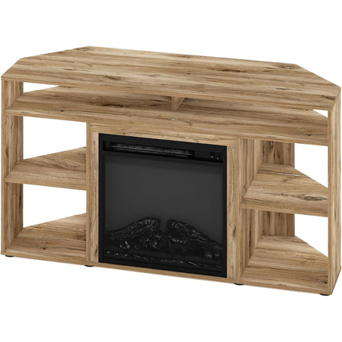 Jensen Corner TV Stand with Electric Fireplace for TVs up to 55", Flagstaff Oak, Modern Media Console