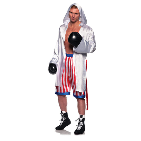 UNDERWRAPS Satin Boxing Costume - Couple's Two Piece Boxer Halloween Costume Set, Men's Champ Robe & Shorts Set, American Flag Boxer Shorts Costume, One Size