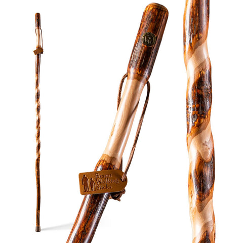 Brazos Rustic Wood Walking Stick, Twisted Hickory, Traditional Style Handle, for Men & Women, Made in The USA, 55"