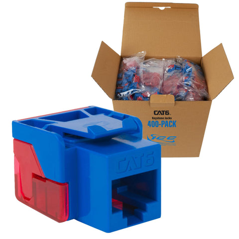 ICC CAT6 Keystone Jack with Inline IDC No Pair Split Wiring (Easier Termination) UL Listed PoE++ TAA Compliant for Wall Plate or Patch Panel, Works with JackEasy Termination Tool, Blue, 400 Pack