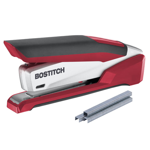 Bostitch Office InPower Spring-Powered Premium Desktop Stapler - One Finger, No Effort, Red/Silver (1117)