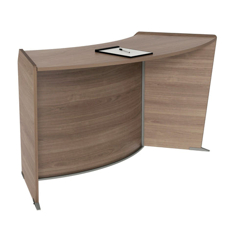 Linea Italia ZUI490 Curved ADA Reception Desk, Natural Walnut Finish, Wheelchair Accessible, Easy No Tool Assembly, 63”W x 26”D x 33”H. Reinforced Metal Frame