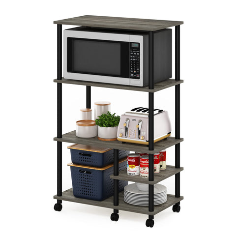 Furinno Turn-N-Tube 4-Tier Toolless Kitchen Storage Shelf Cart, French Oak Grey/Black