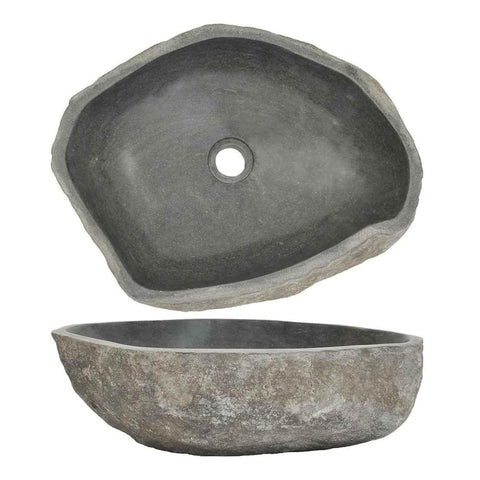 Oakestry Natural River Stone Oval Wash Basin Handcrafted Bathroom Countertop Sink Rustic Design Polished Stone Surface Unique Shape Water Resistant Durable Construction Washroom Artistic Vanity