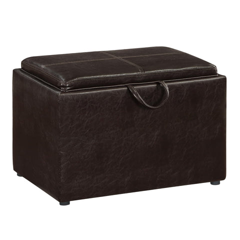 Convenience Concepts Designs4Comfort Accent Storage Ottoman 22.75" - Modern Foot Stool with Decorative Tray for Living Room, Dining Room, Office, Den, Espresso Faux Leather