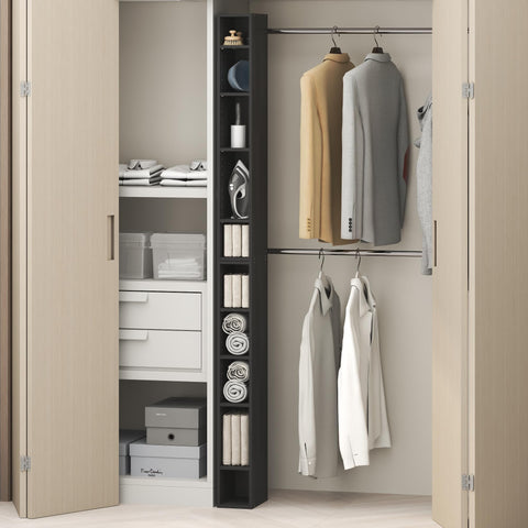 Furinno Fulda 10-Tier Closet Organizers and Storage, Open Shelf, Storage Organizer, 6-Inch Width, for Closet, Bedroom, Blackwood