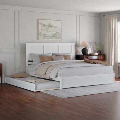 AFI, Felicity King Platform Bed with Panel Footboard and Twin XL Trundle, White