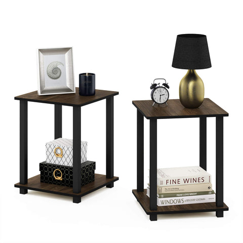 Furinno SIMPLISTIC Side Table Set of 2, 2-Tier Square Modern End Table, Nightstand, Night Stand, Bedside Table, Toolless Assembly, for Living Room, Bedroom, Columbia Walnut