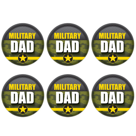 Beistle 6 Piece USA Proud Military Dad Pinback Button Badge Pins For 4th Of July Patriotic Decorations Independence Day Party Supplies And Favors