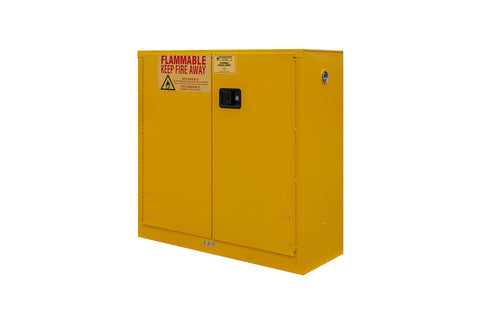 Durham FM Approved 1030M-50 Welded 16 Gauge Steel Flammable Safety Manual Door Cabinet, 1 Shelves, 30 gallons Capacity, 18" Length x 43" Width x 44" Height, Yellow Powder Coat Finish
