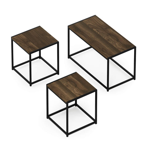Furinno Camnus Modern Living Room Table Set with One Coffee Table and Two End Tables Columbia Walnut