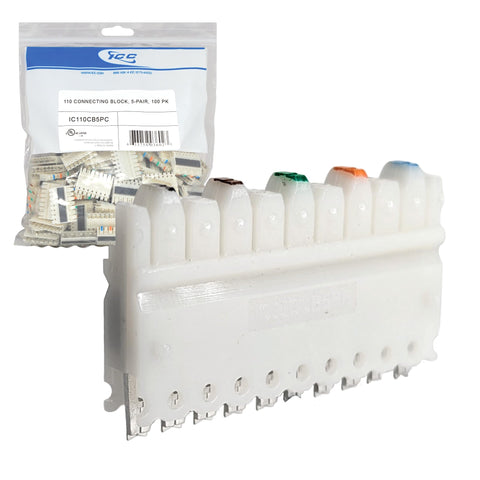 ICC 110 Connecting Block 5 Pair for 110 Wiring Systems, IDC Cross Connect Clips, 100-Pack