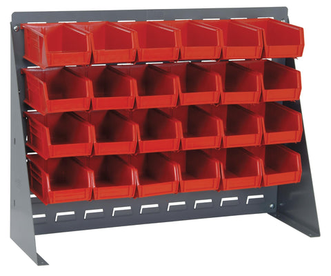 Quantum Storage Systems QBR-2721-210-24RD Ultra Bin Complete Bench Rack Package with 24 Ultra Bins, 27" x 8" x 21" , Red