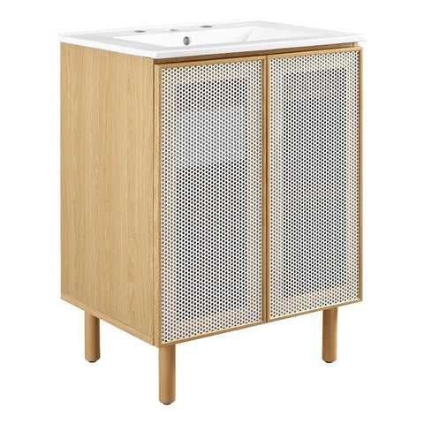 Modway EEI-6677-WHI-OAK Calla 24" Perforated Metal Bathroom Vanity, White Oak