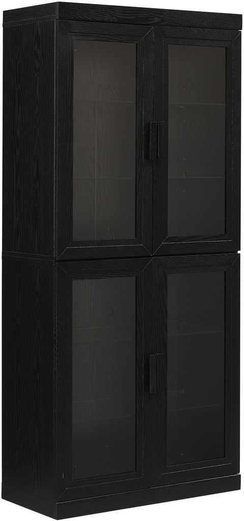Crosley Furniture Essen Glass Door Kitchen Pantry Storage Cabinet with Doors and Shelves, Living Room, Black