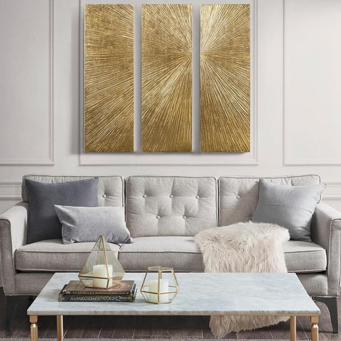Oakestry 3-pc Modern Sunburst Design Wall Art Set Pictures Resin Dimensional Radiant for Home Decor Decoration Easy Hanging, 15" W X 45" H X 1.25" D