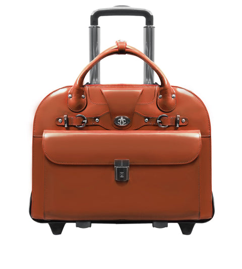 McKlein ROSEVILLE,15" Leather Detachable -Wheeled Ladies' Laptop/Computer & Tablet Business Briefcase Bag/Women's Rolling Overnight Travel Bag, Removable trolley case