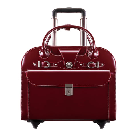 McKlein EDGEBROOK, Top Grain Cowhide Leather, 15" Leather Vertical Wheeled Ladies' Laptop/Computer & Tablet Business Briefcase Bag/Women's Rolling Overnight Travel Bag, Removable trolley case