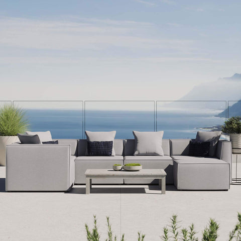 Modway EEI-4386-GRY Saybrook Patio Upholstered Sectional Sofa in Gray, 6-Piece Set