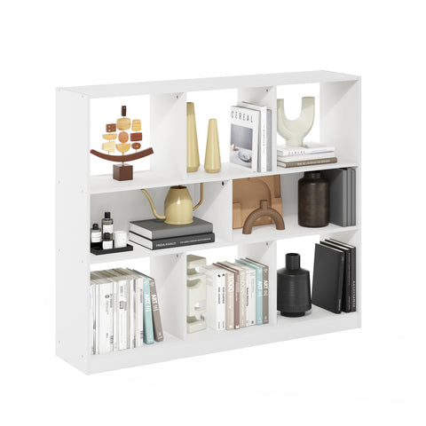 Furinno DALY Book Shelf, 8-Cube Bookshelf, Horizontal Cube Storage Organizer Bookcase, 10.9 x 47.2 x 39.4, for Living Room, Bedroom, Home Office, White