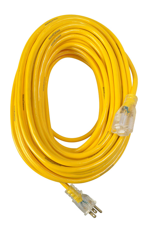 Southwire Yellow Jacket Heavy Duty Extension Cord - Reliable Outdoor Power for Tools & Equipment - Lighted End with Weather Resistant SJTW Jacket - 100 Foot