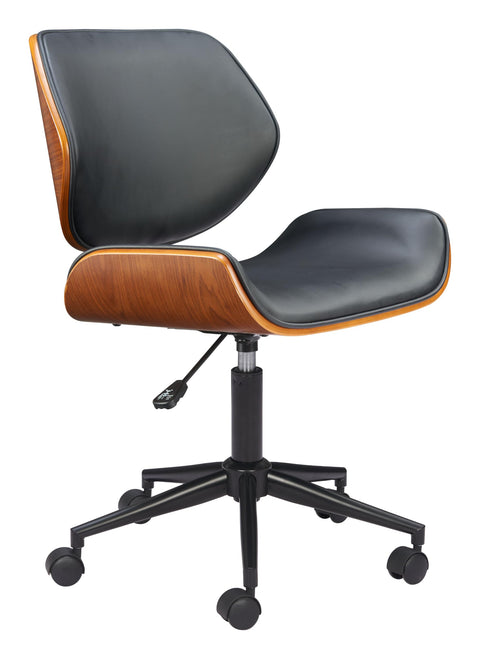 Zuo Flex Low Back Office Chair Black, Black Office Chair, Modern Style, Faux Leather, Plush and Durable Faux Leather Fabric, Plywood, Indoor Office, 26.8" W x 26.8" D x 31.5~36.2" H, Non-Stackable