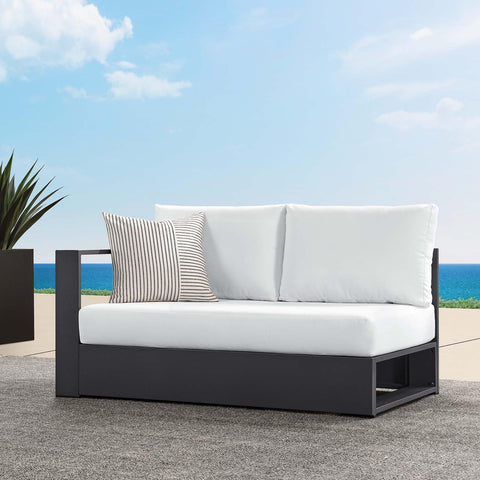 Modway Tahoe Aluminum Modular Left-Facing Outdoor Patio Loveseat in Gray White with Weather-Resistant Cushions, Couch for Garden Backyard, Poolside
