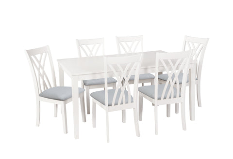 Powell Linon Maggie Seven Piece Dining Set with Upholstered Fabric Seats in White Wood