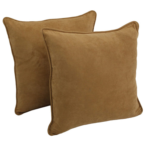 Blazing Needles Double-Corded Solid Microsuede Square Floor Pillows with Inserts (Set of 2), 25", Camel