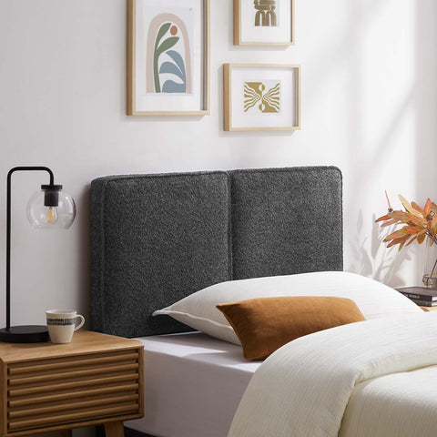 Modway Lindee Twin Size Upholstered Headboard with Cream Boucle Fabric - Pillow Style Headboard for Kid's Room or College Dorm - Fabric Twin Headboard with Adjustable Mounting Positions