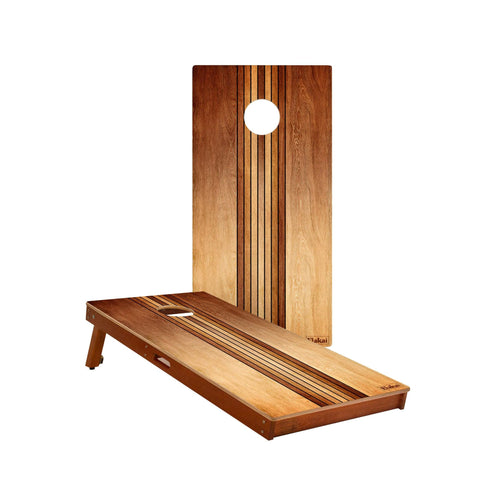 Skip's Garage Retro Woody Waterproof Cornhole Boards - Includes (2) Boards (Resin Bags) + (2) Hole Lights & (2) Edge Lights