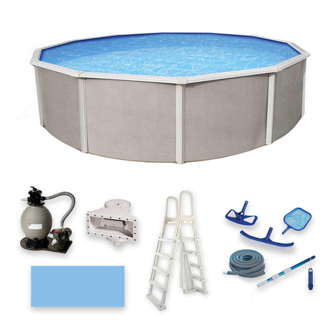 Blue Wave Belize 18-Feet Round 52-Inch Deep 6-Inch Top Rail Metal Wall Swimming Pool Package