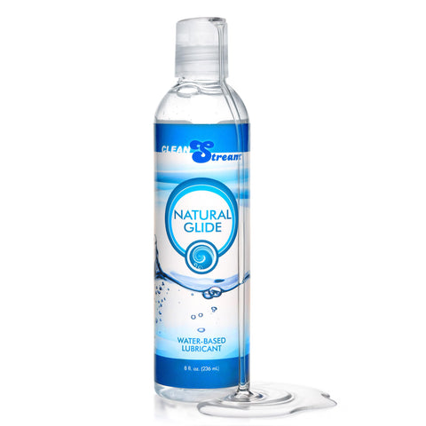 CleanStream Water-Based Natural Personal Lubricant 8 Ounce Bottle, Unscented Smooth Liquid Formula, Easy Clean-Up, Compatible with Toys, Latex, Flip Top Cap Design