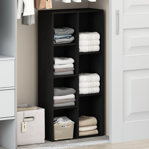 Furinno Reed Closet Organizers and Storage, 7-Cube Closet Organizer, Open Shelf Closet Storage, for Wardrobe, Bedroom, Living Room, Blackwood
