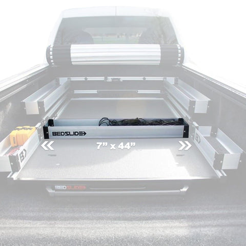 Bedslide Bedbin Deck Divider Truck Bed Organizer, Storage Bin Insert, Separate and Organize Gear, Additional 7x44 Inches of Space, Silver