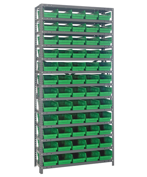 Quantum Storage Systems 1275-102GN Steel Shelving Unit with 4" Shelf Bins, 12" D x 36" W x 75" H, Green