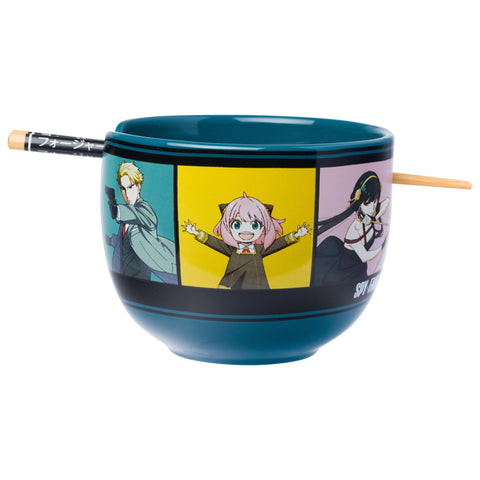 Silver Buffalo Spy X Family Anime Featuring Anya, Loid, and Yor Forger, Ceramic Ramen Noodle Rice Bowl with Chopsticks, Microwave Safe, 20 Ounces